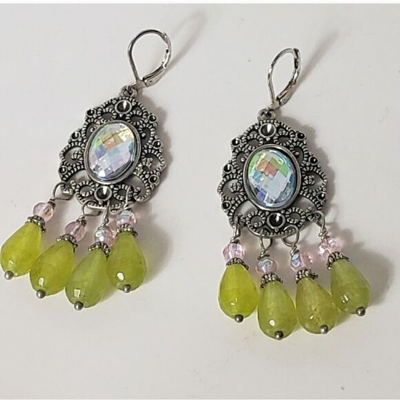 ARTISAN Dangling Chandelier Wire-Wrapped Bead Leverback Earrings - Picture 3 of 9